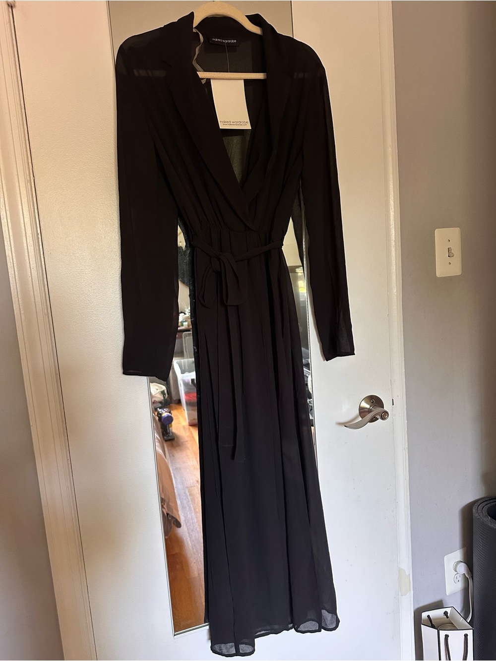 Naked Wardrobe Black Long Sleeve Wrap Maxi Dress